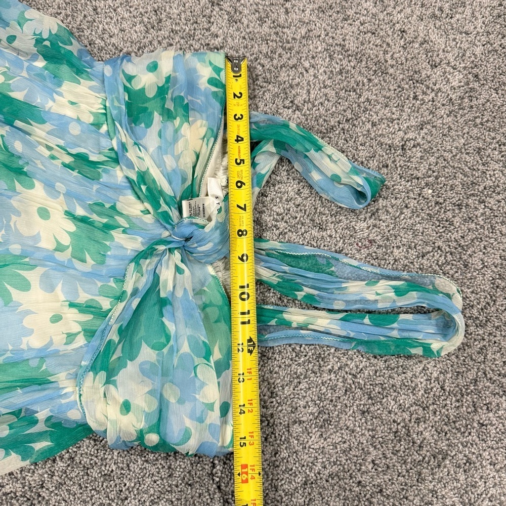Vtg Studio M 100% Silk Blue Green Floral Halter Top Babydoll Dress Y2K Women’s M - Picture 5 of 8